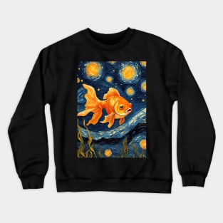 Goldfish Animal Painting in a Van Gogh Starry Night Art Style Crewneck Sweatshirt